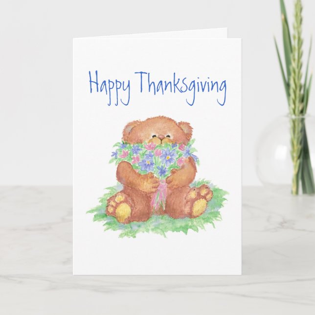 Cartes Pour Fêtes Annuelles Le thanksgiving, donnent des mercis, fleurs d'ours (Devant)