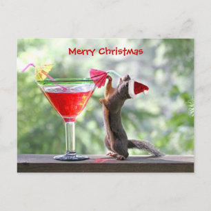 Cartes Pour Fêtes Annuelles L'écureuil de Noël boit un cocktail