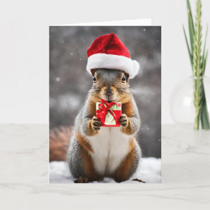 Cartes Pour Fêtes Annuelles L'écureuil Fox avec le chapeau de Noël