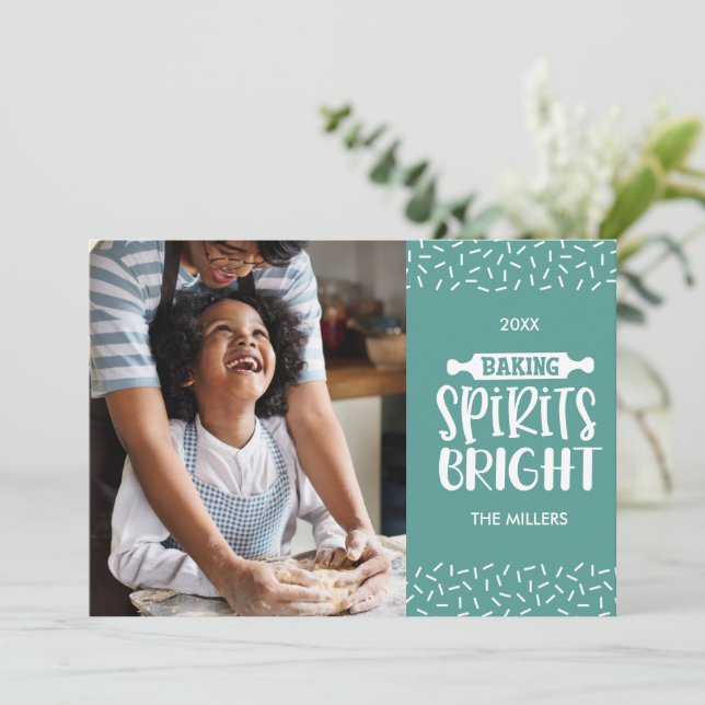 Cartes Pour Fêtes Annuelles Léger Vert pâtisserie de Noël Spiritueux Photo bri (Debout devant)