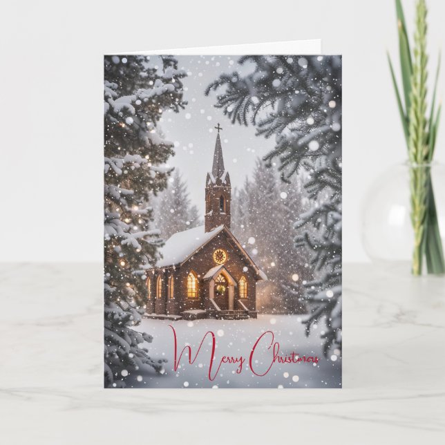 Cartes Pour Fêtes Annuelles L'église de Noël dans les flocons de neige (Devant)