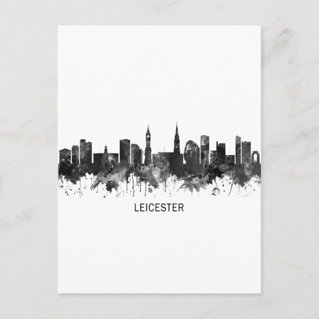 Cartes Pour Fêtes Annuelles Leicester England Skyline BW (Devant)