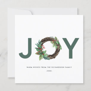 CARTES POUR FÊTES ANNUELLES L'ÉLÉGANT HOLLY BERRY GREEN RED JOY WREATH NOËL