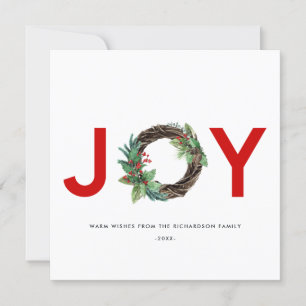 CARTES POUR FÊTES ANNUELLES L'ÉLÉGANT HOLLY BERRY GREEN RED JOY WREATH NOËL