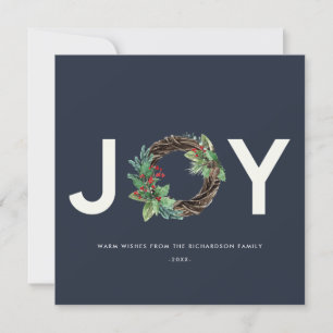 CARTES POUR FÊTES ANNUELLES L'ÉLÉGANT HOLLY BERRY RED NAVY JOY WREATH NOËL