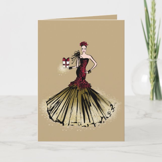 Cartes Pour Fêtes Annuelles L'Élégante Dame en Or (Devant)