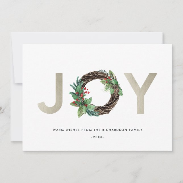 CARTES POUR FÊTES ANNUELLES L'ÉLÉGANTE HOLLY BERRY SILVER JOY WREATH NOËL (Devant)
