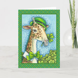 CARTES POUR FÊTES ANNUELLES LEPRECHAUN GIRAFFE, COLORÉ ST. JOUR DE PATRICK
