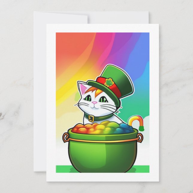 Cartes Pour Fêtes Annuelles Leprechaun Rainbow Cat (Devant)