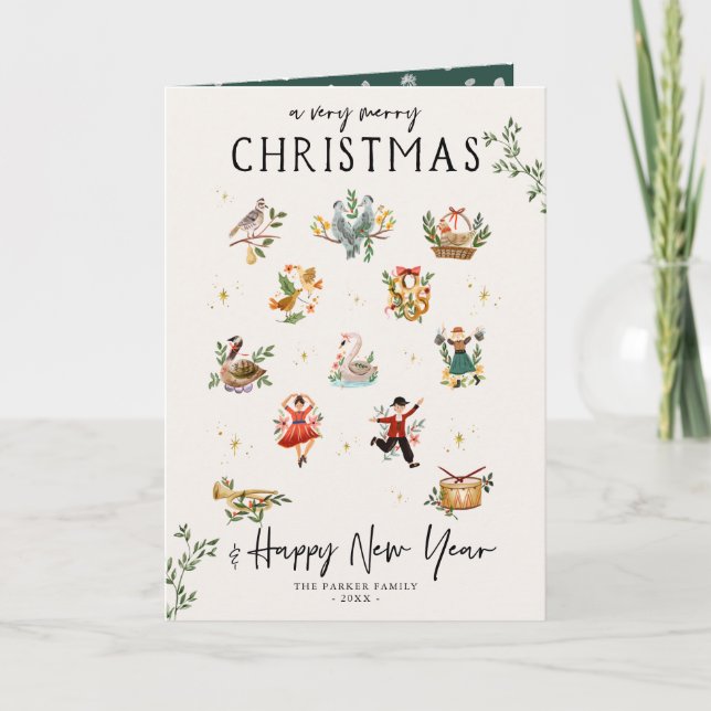 Cartes Pour Fêtes Annuelles Les 12 jours de Noël | Vacances illustrées (Devant)