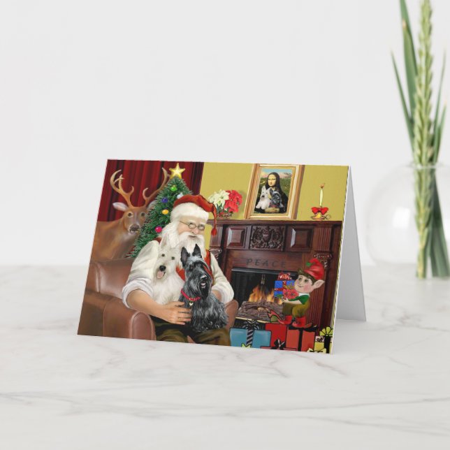 Cartes Pour Fêtes Annuelles Les 2 terriers écossais du Père Noël (Devant)