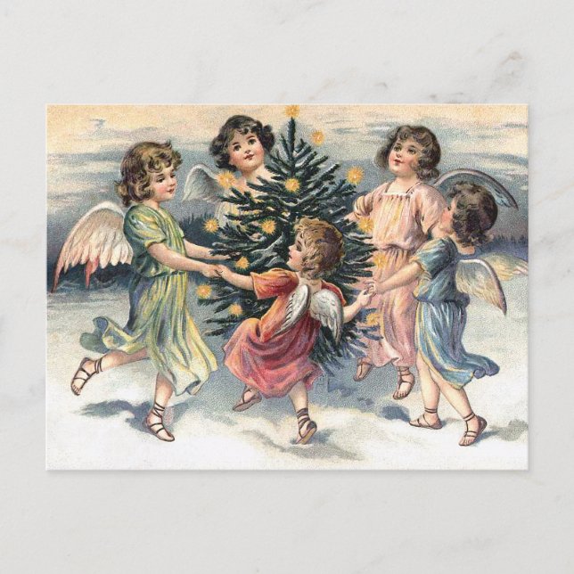 Cartes Pour Fêtes Annuelles Les anges dansent autour du sapin de Noël (Devant)
