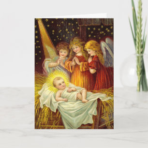 Cartes Pour Fêtes Annuelles Les anges vintages en visite au bébé Jésus