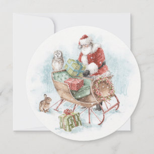Cartes Pour Fêtes Annuelles Les animaux des bois avec le Père Noël et son mâch