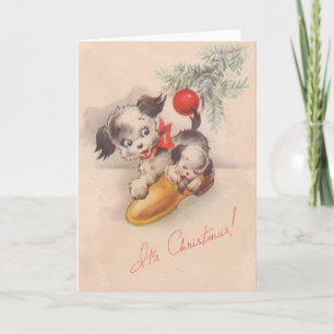 Cartes Pour Fêtes Annuelles Les années 1940 Vintage ses Chiens de Noël