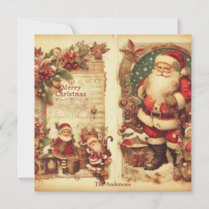 Cartes Pour Fêtes Annuelles les années 50 couleurs muettes à l'ancienne Santa 