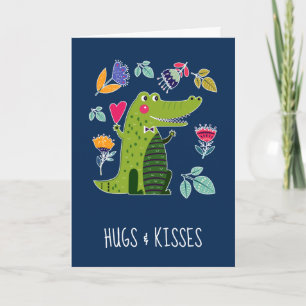 Cartes Pour Fêtes Annuelles Les câlins et les baisers. Crocodile drôle Saint V