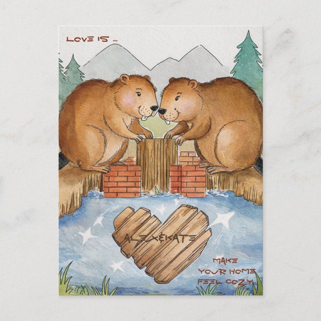 Cartes Pour Fêtes Annuelles Les castors en amour (Devant)
