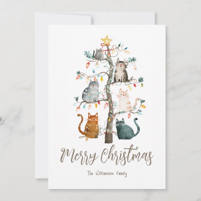 Cartes Pour Fêtes Annuelles Les chats dans l'arbre de Noël (Devant)