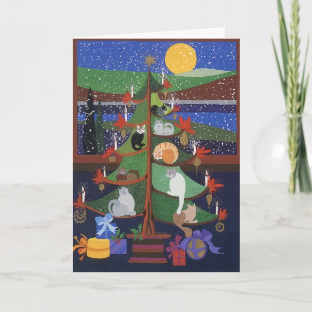 Cartes Pour Fêtes Annuelles Les chats dans l'arbre de Noël (Devant)