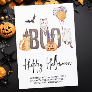 Cartes Pour Fêtes Annuelles Les chats d'Halloween de mignonette Ghosts Citroui