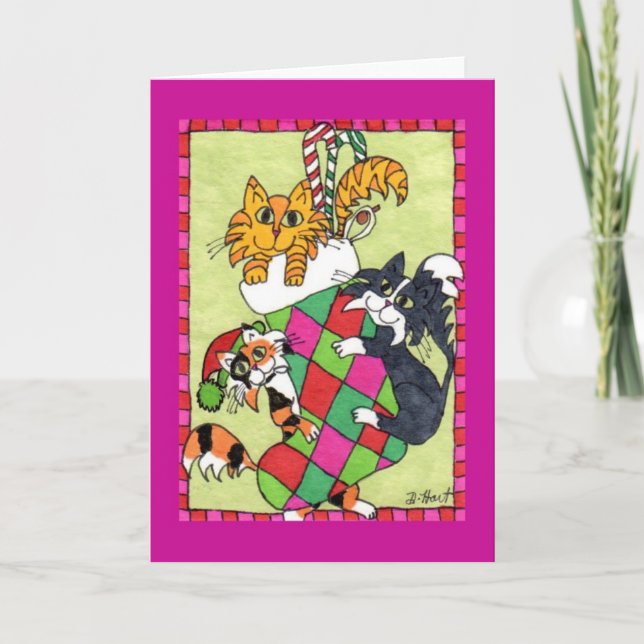 Cartes Pour Fêtes Annuelles Les chats joueurs dans un magasin de vacances (Devant)
