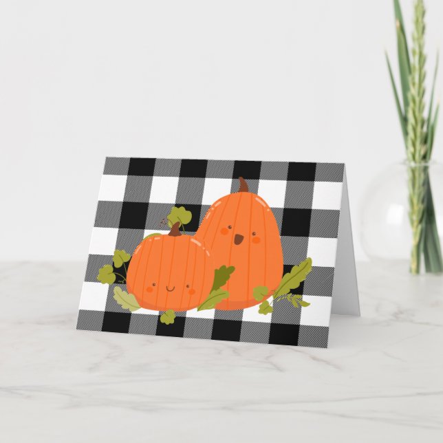 Cartes Pour Fêtes Annuelles Les Citrouilles De Thanksgiving Sur Plaid (Devant)