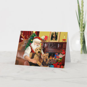 Cartes Pour Fêtes Annuelles Les deux Airedales du Père Noël