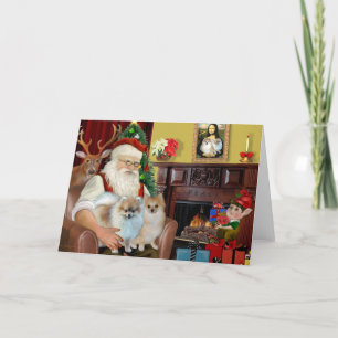Cartes Pour Fêtes Annuelles Les deux Poméraniens de père Noël