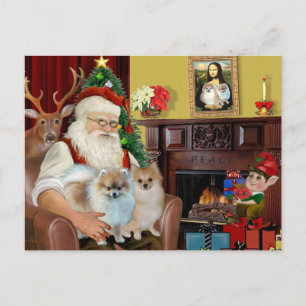 Cartes Pour Fêtes Annuelles Les deux Poméraniens de père Noël