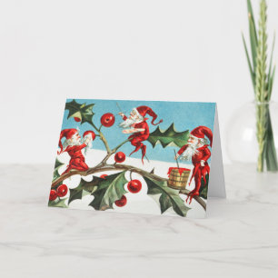 Cartes Pour Fêtes Annuelles Les elfes de Père Noël de Noël peignent des baies 
