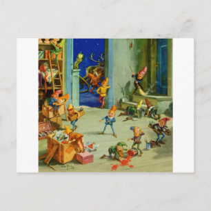 Cartes Pour Fêtes Annuelles Les elfes de père Noël travaillent dans son atelie