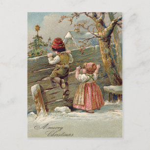 Cartes Pour Fêtes Annuelles Les enfants clôture Arbre de Noël Cottage d'hiver