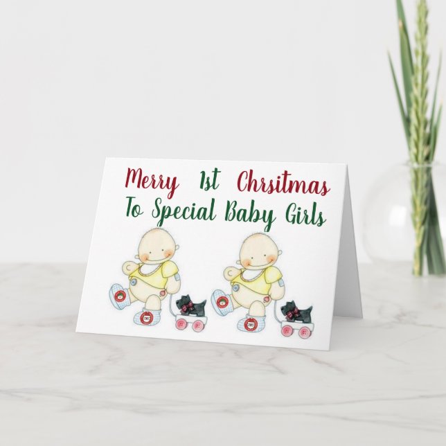 CARTES POUR FÊTES ANNUELLES ***LES FILLES DE BÉBÉ DOUCES*** ONT ***1RE NOËL*** (Devant)