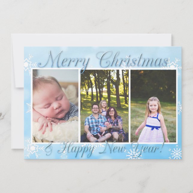 Cartes Pour Fêtes Annuelles Les flocons de neige bleus personnalisent la photo (Devant)
