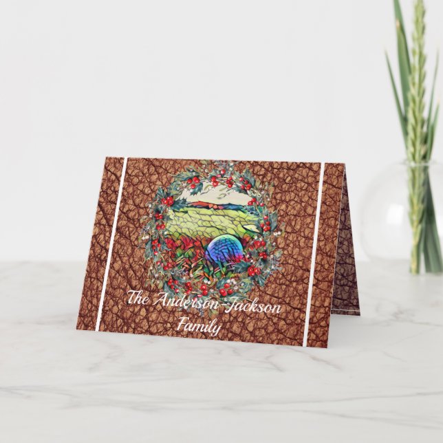 Cartes Pour Fêtes Annuelles Les golfeurs élégants Masculine Brown Faux Leather (Devant)