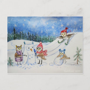Cartes Pour Fêtes Annuelles Les hiboux de Noël jouent dans la neige
