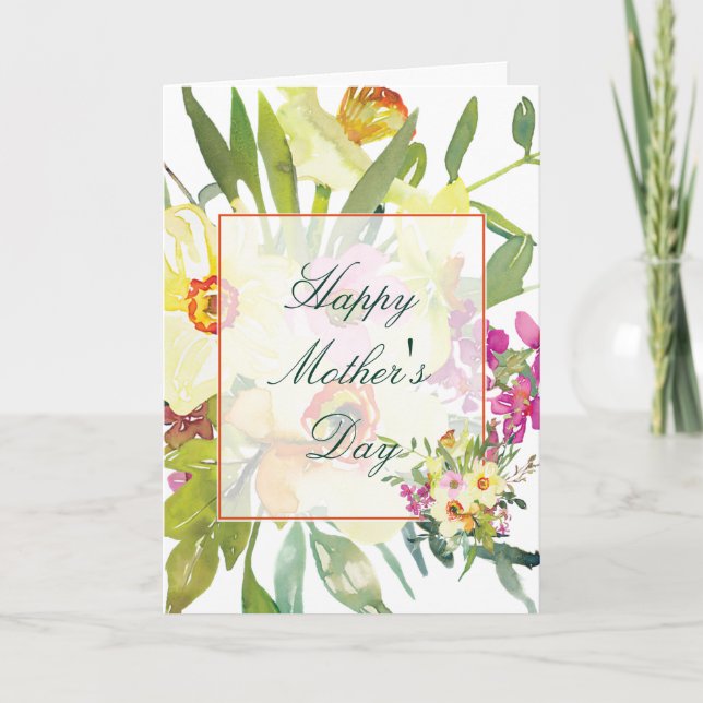 Cartes Pour Fêtes Annuelles Les jonquilles d'aquarelle coutume Fête des Mères (Devant)