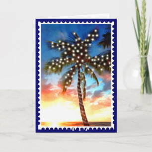 Cartes Pour Fêtes Annuelles Les lumières des palmiers au coucher du soleil