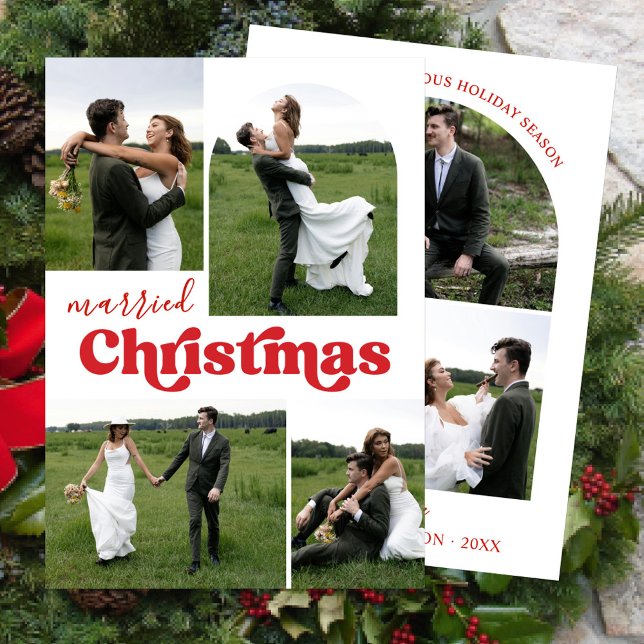 Cartes Pour Fêtes Annuelles Les mariés mariés Noël Photo Collage Arch (Créateur téléchargé)