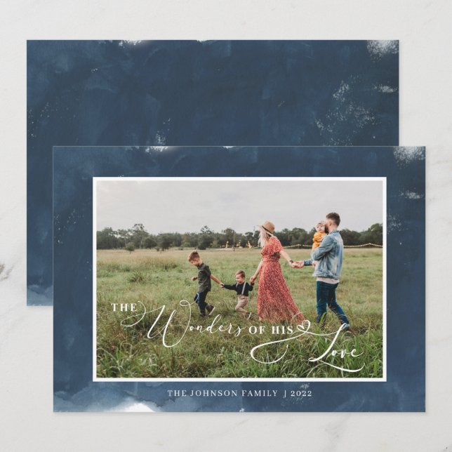 Cartes Pour Fêtes Annuelles Les merveilles de son amour Script photo Noël (Devant / Derrière)