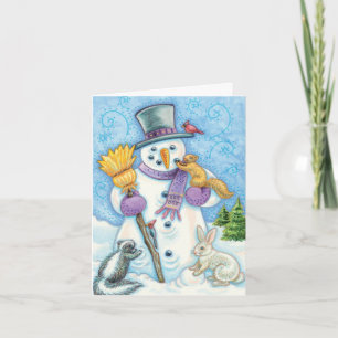 Cartes Pour Fêtes Annuelles Les mignons animaux construire un bonhomme de neig