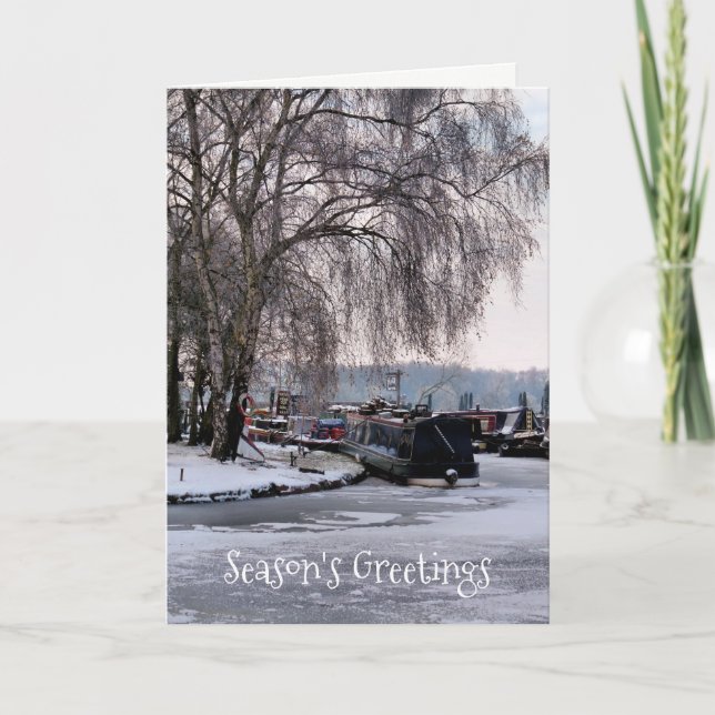 CARTES POUR FÊTES ANNUELLES LES NARROWBOATS D'HIVER DE NOËL (Devant)
