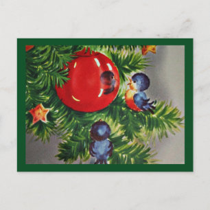 Cartes Pour Fêtes Annuelles Les oiseaux bleus dans un arbre de Noël