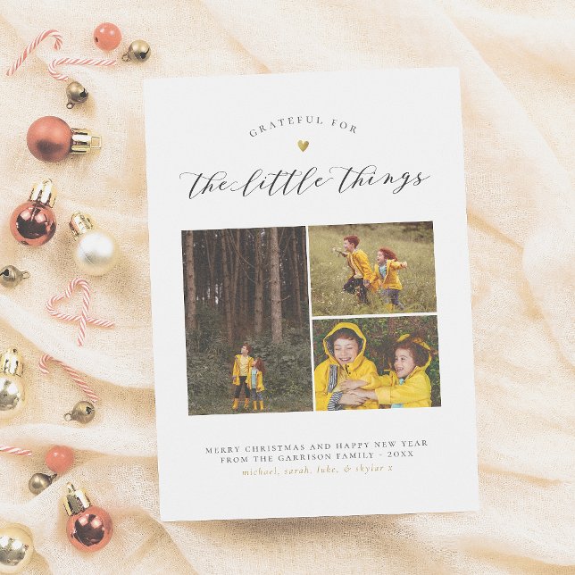 Cartes Pour Fêtes Annuelles Les Petites Choses | Gold Heart 3 Photo Noël (Créateur téléchargé)