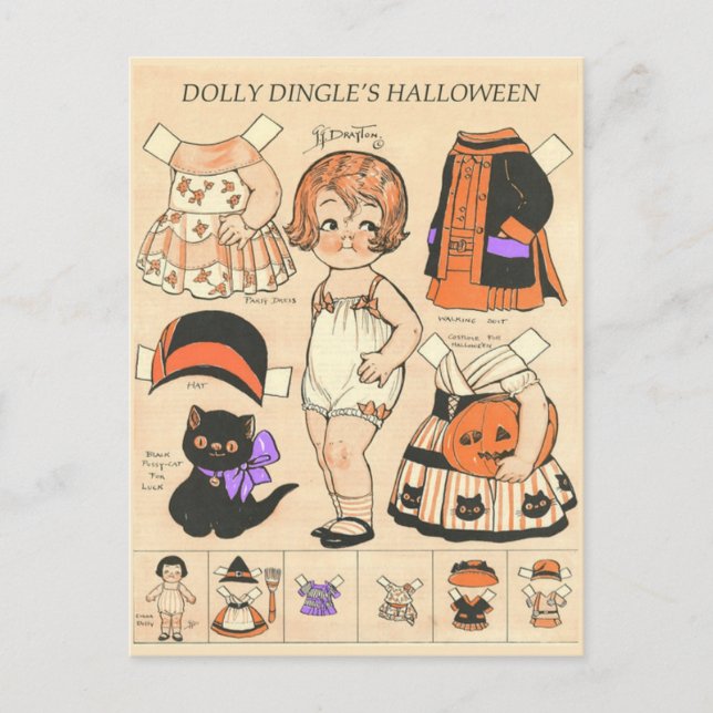 Cartes Pour Fêtes Annuelles Les poupées en papier Halloween de Dolly Dingle 🎎 (Devant)