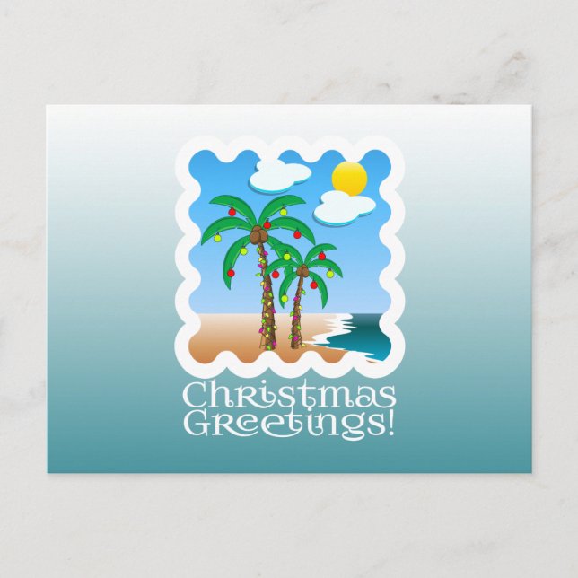 Cartes Pour Fêtes Annuelles Les vacances de palmier allument Noël de plage (Devant)