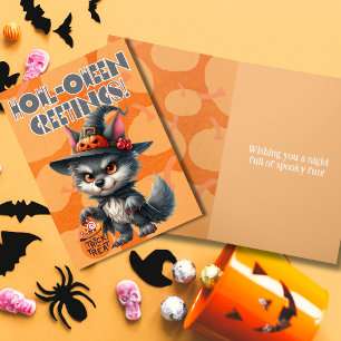 Cartes Pour Fêtes Annuelles Les vœux d'Halloween de Witchy Wolf
