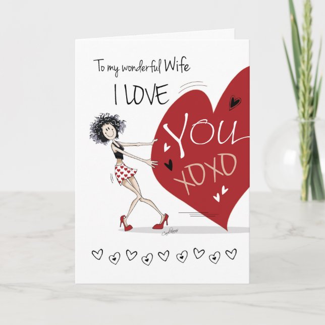 Cartes Pour Fêtes Annuelles Lesbienne, Femme Valentine, Quirky Girl & Huge Hea (Devant)