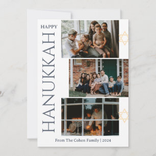 Cartes Pour Fêtes Annuelles Lettre blanche Bonne famille Hanoukka Trois photos